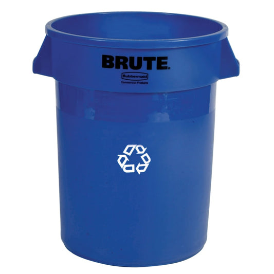 Rubbermaid Commercial BRUTE® Round Recycling Container without Lid, 20 gal, Polyethylene, Blue, Recycle Symbol (FG262073
