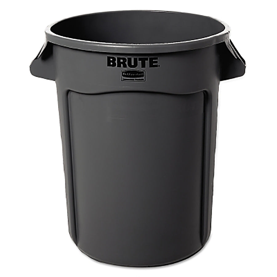 Rubbermaid Commercial BRUTE® Round Container without Lid, 32 gal, Heavy-Duty Plastic, Gray (FG263200GRAY)