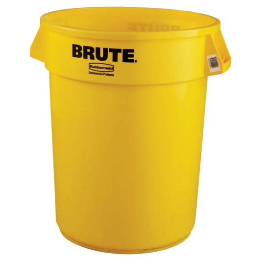 Rubbermaid Commercial BRUTE® Round Container without Lid, 32 gal, Heavy-Duty Plastic, Yellow (FG263200YEL)
