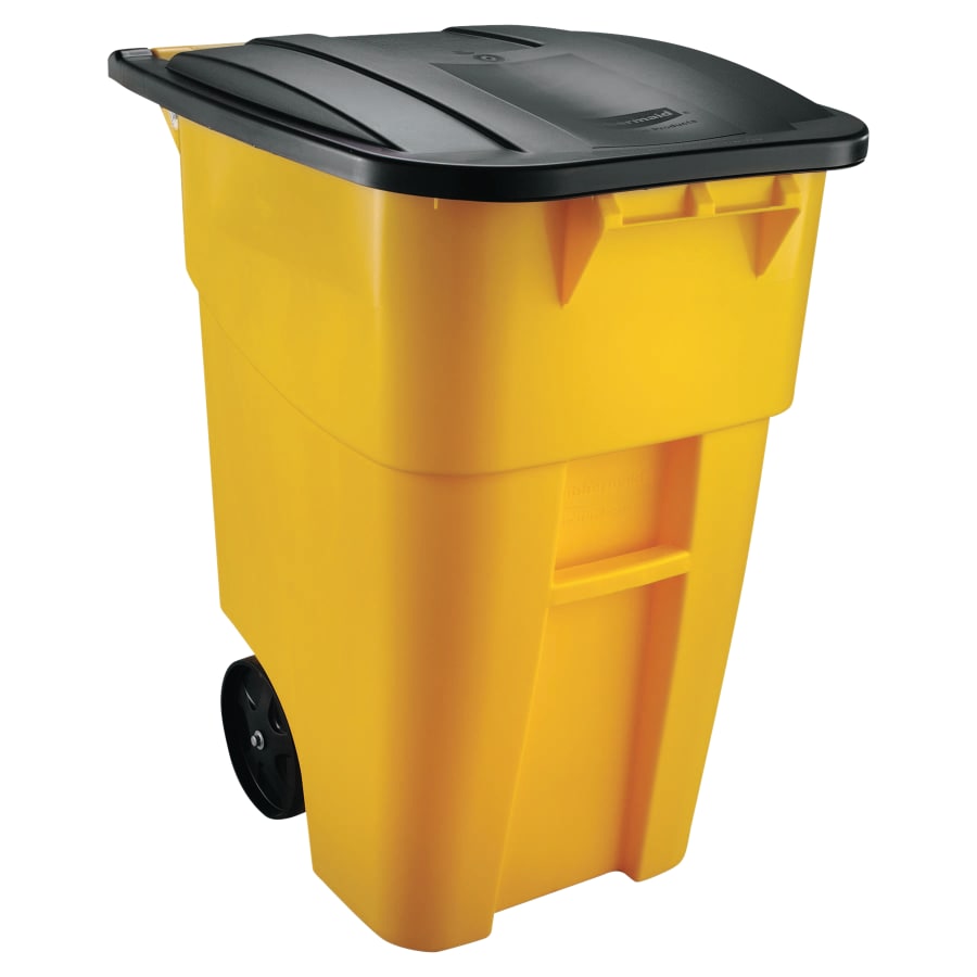 Rubbermaid Commercial Brute Rollout Container, Square, Plastic, 50 gal, Yellow (FG9W2700YEL)