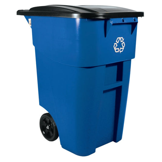 Rubbermaid Commercial Brute Recycling Rollout Container, Square, 50gal, Blue (FG9W2773BLUE)