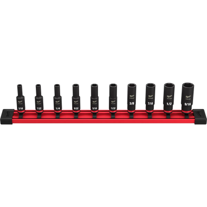 Milwaukee 10PC SHOCKWAVE Impact Duty SAE Deep 6 Point Socket Set 49-66-7001 | 1/4 in Drive, 10-Piece