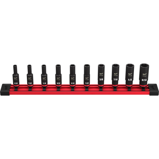 Milwaukee 10PC SHOCKWAVE Impact Duty SAE Deep 6 Point Socket Set 49-66-7001 | 1/4 in Drive, 10-Piece