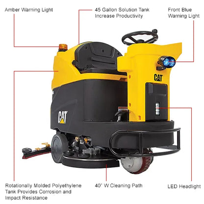 Cat® C40R Ride-On Scrubber — in-use on large commercial floor