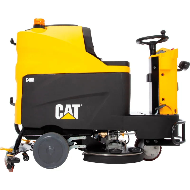 Cat® C40R Ride-On Scrubber — 39.6-gallon solution tank and 44.9-gallon recovery tank