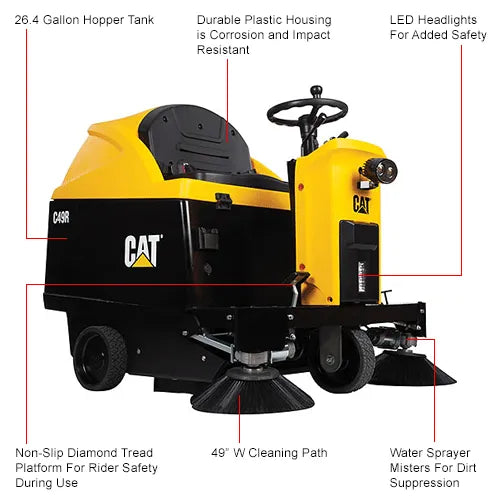 Cat® C49R Ride-On Sweeper — operational context view