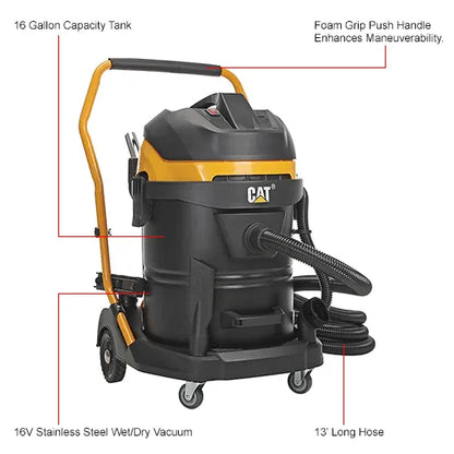 Cat 16 Gallon Stainless Steel Wet/Dry Vacuum | Industrial Maintenance 641759