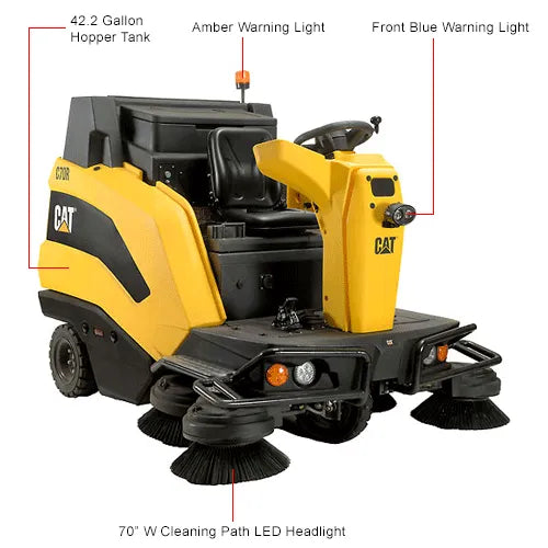 Cat® C70R Sweeper — in-use in large commercial facility
