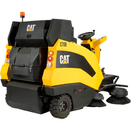 Cat® C70R Sweeper — open operator station, seat, and controls