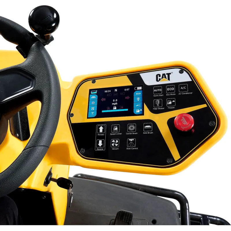 Cat® C70R Sweeper — USB charger, cup holder, and phone pocket