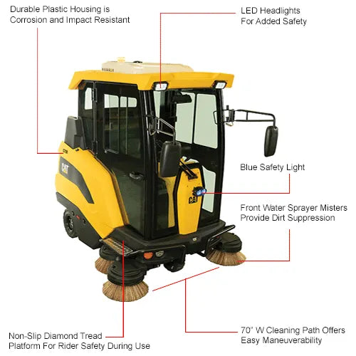 Cat® C70RX Sweeper — in-use in large commercial facility