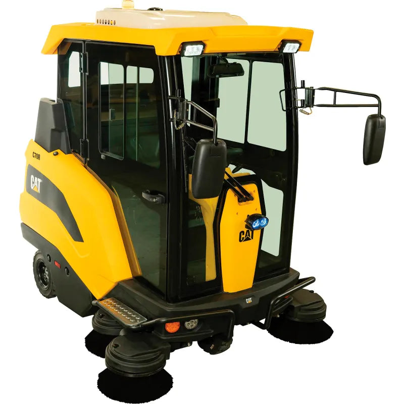Cat® C70RX Sweeper — AC cabin interior and operator controls