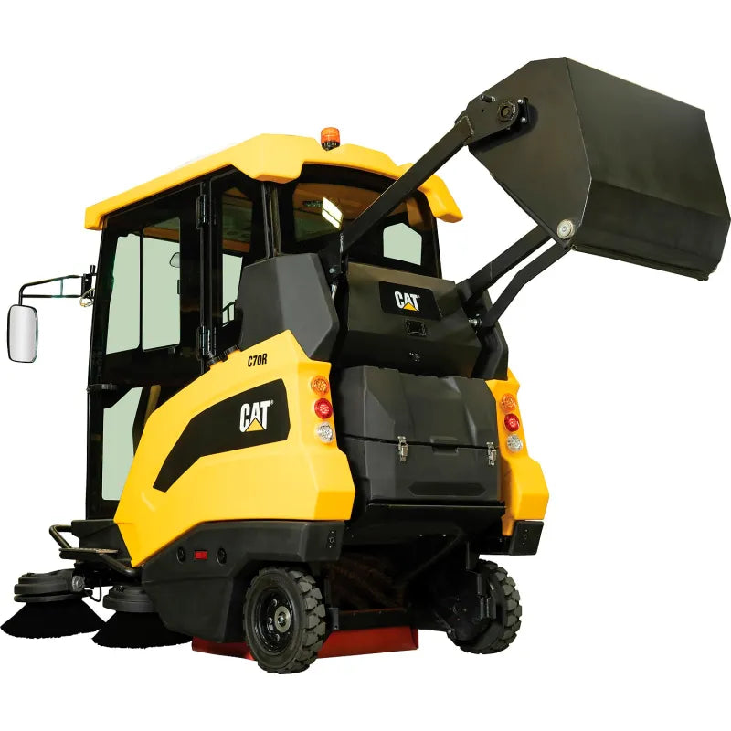Cat® C70RX Sweeper — rearview backup camera and turn signal detail