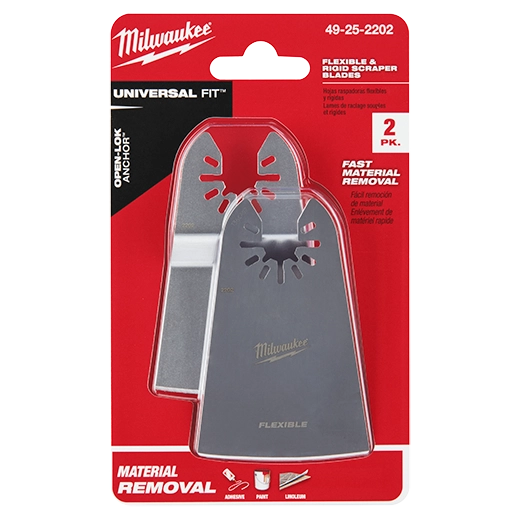 Milwaukee 2 PC 2" Rigid and Flexible Scraper Universal Fit Oscillating Multi-Tool Blade Set 49-25-2202 | 2-Piece, Stainless Steel