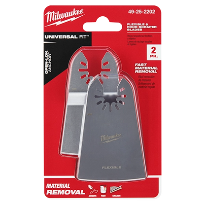 Milwaukee 2 PC 2" Rigid and Flexible Scraper Universal Fit Oscillating Multi-Tool Blade Set 49-25-2202 | 2-Piece, Stainless Steel