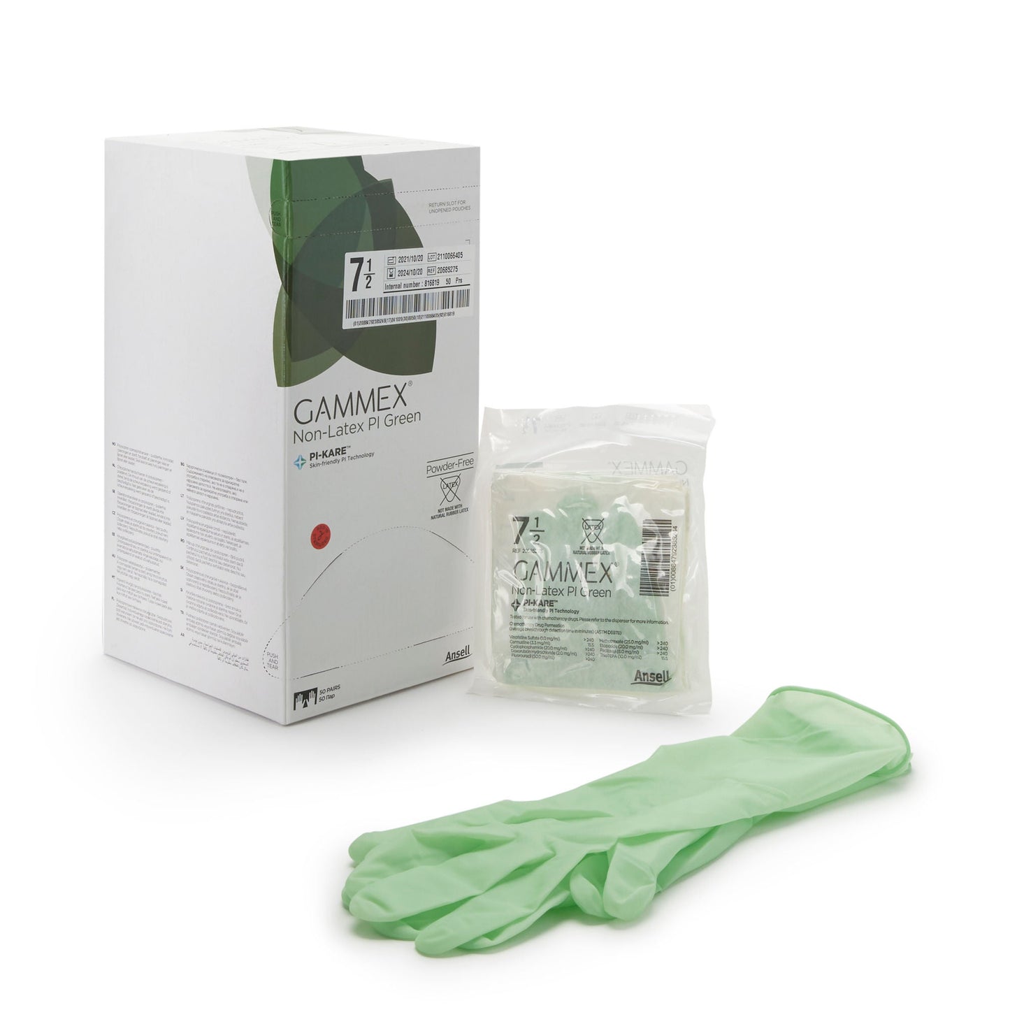 Sterile GAMMEX® Non-Latex PI Green Polyisoprene Surgical Gloves, Light Green