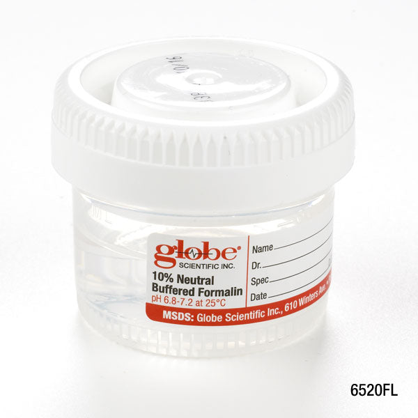 Prefilled Formalin Specimen Containers, PP Click-Close Lid (Tite-Rite) — 20–120 mL, 10% NBF, Case | Globe Scientific