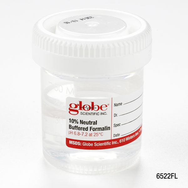 Prefilled Formalin Specimen Containers, PP Click-Close Lid (Tite-Rite) — 20–120 mL, 10% NBF, Case | Globe Scientific