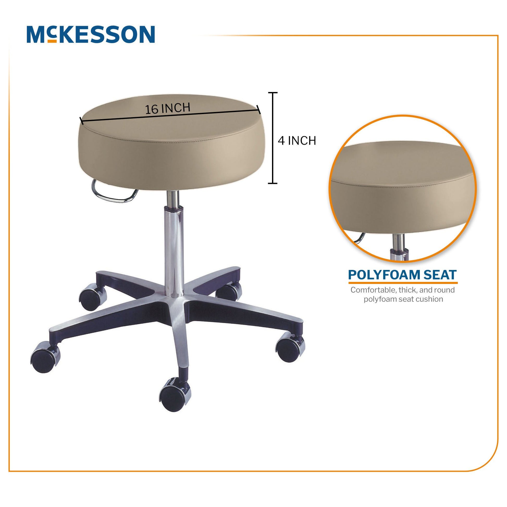 McKesson Round Pneumatic Exam Stool, Beige, without Backrest