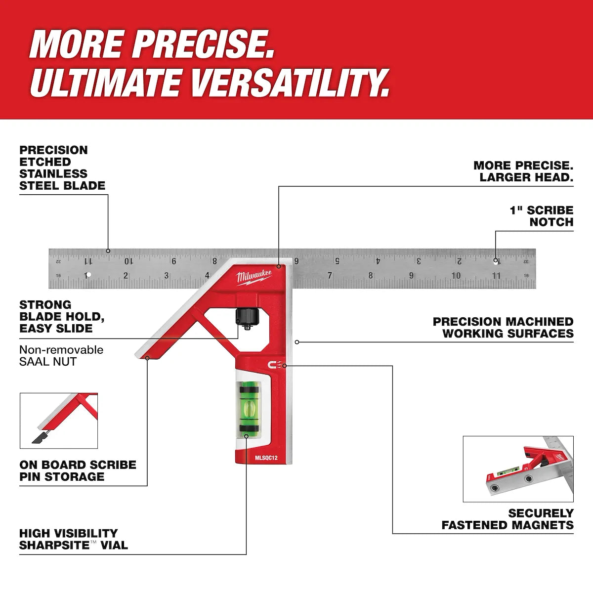 Milwaukee 12" Magnetic Combination Square MLSQC12