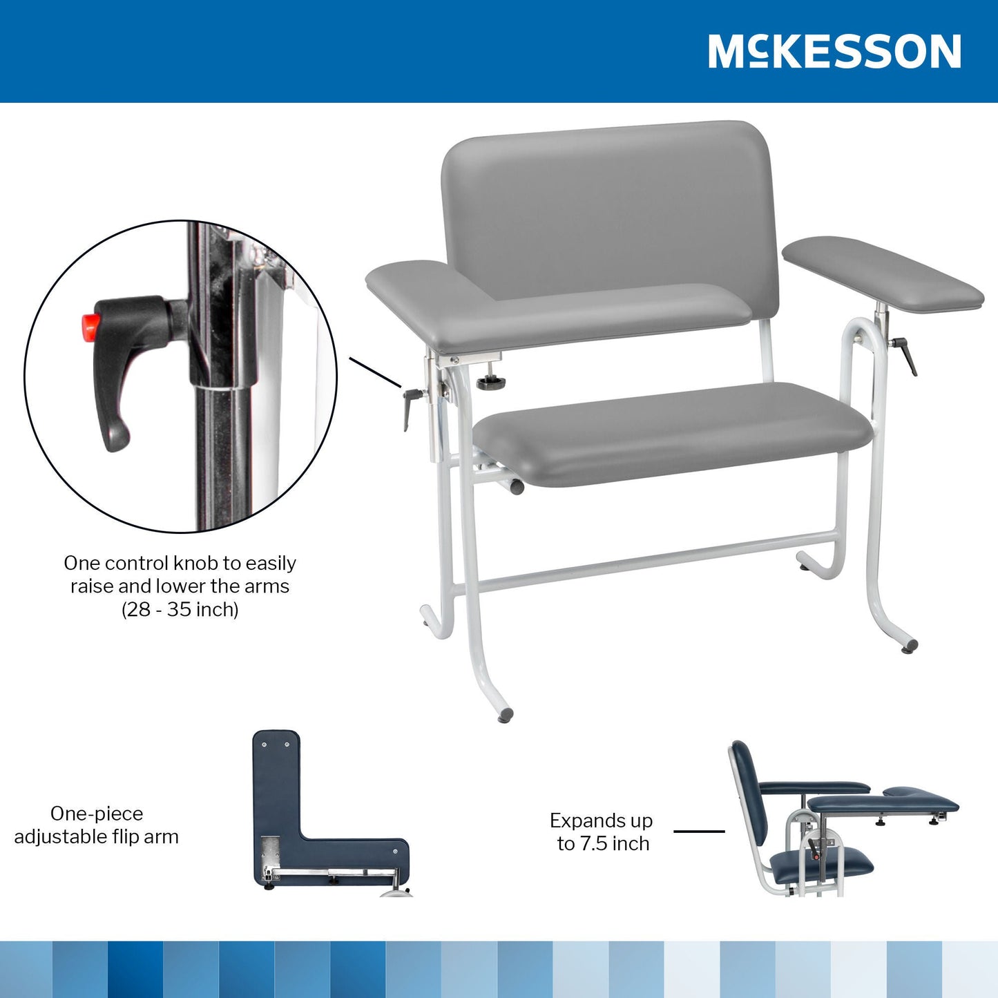 McKesson Blood Drawing Chair with one Straight Arm and one Flip Up Arm