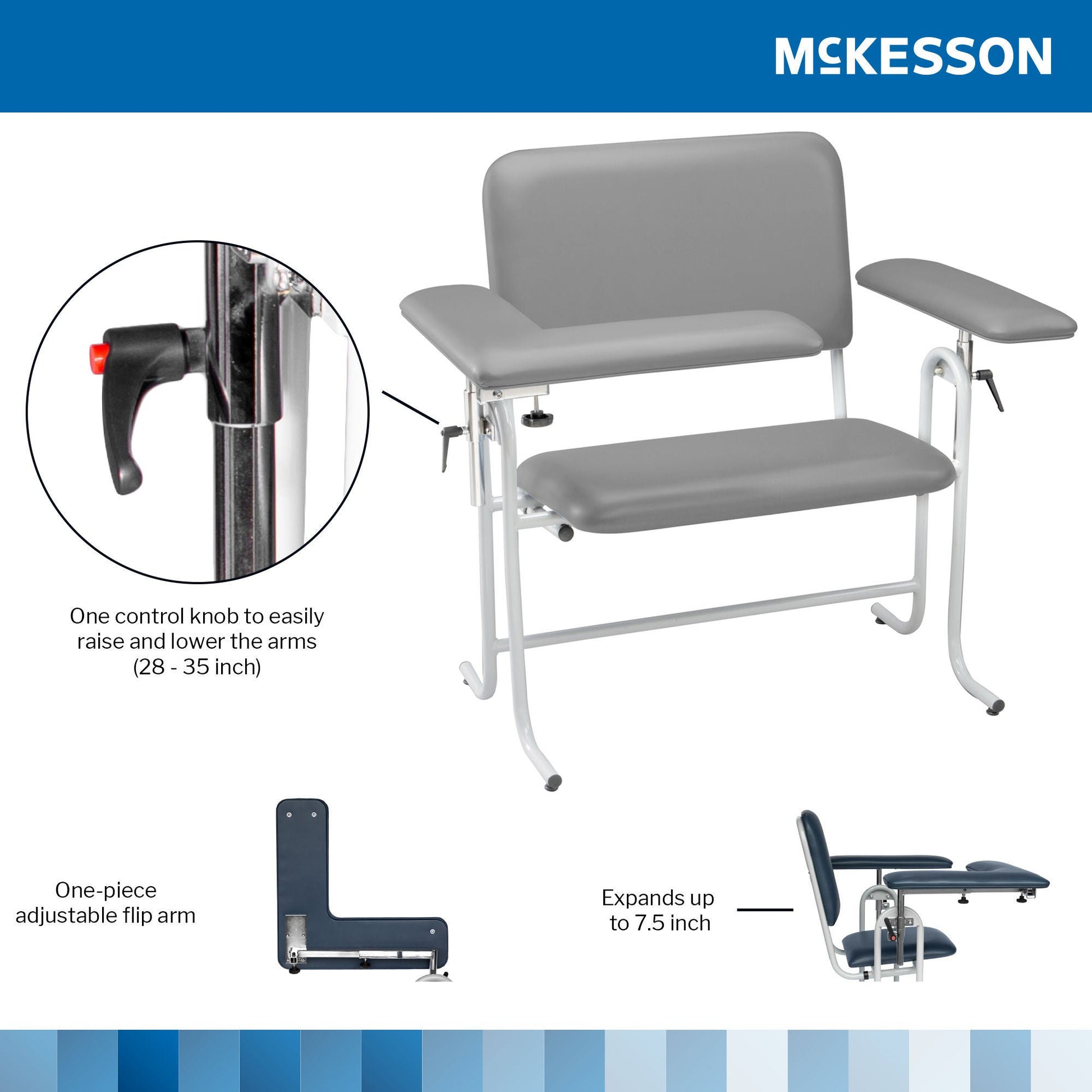 McKesson Blood Drawing Chair with one Straight Arm and one Flip Up Arm