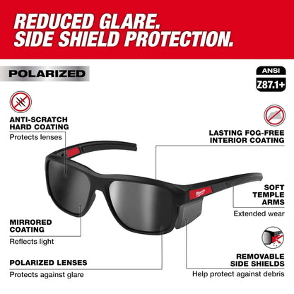 Milwaukee Polarized Full Frame Safety Glasses with Removable Side Shields – Silver Mirrored Dual Coat Lenses 48-73-2513