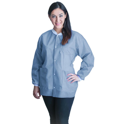 FitMe Lab Jacket Ceil Blue Small Hip Length 3-Layer SMS Disposable