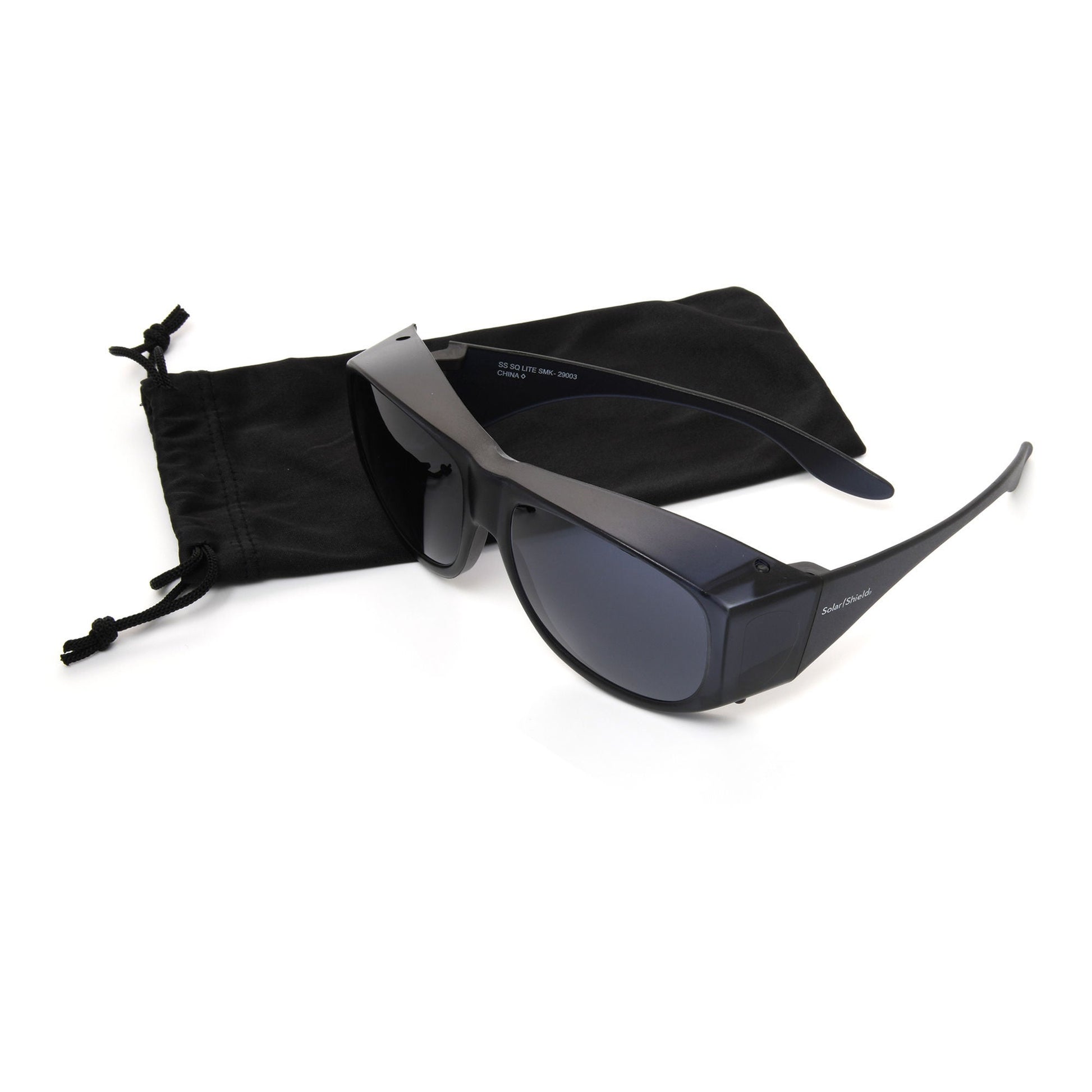 Solar Shield Sunglasses Fit Over Uncoated Smoke Tint Polycarbonate Lens Black Frame Over Ear One Size Fits Most