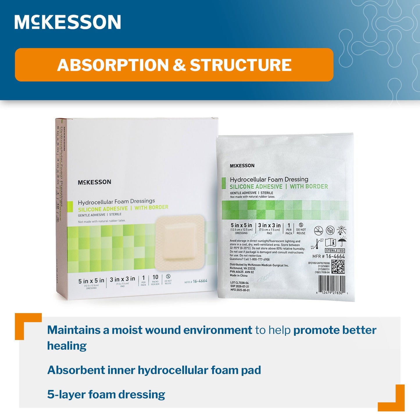 McKesson Five-Layer Hydrocellular Foam Dressing w/ 2 x 2 Inch Border