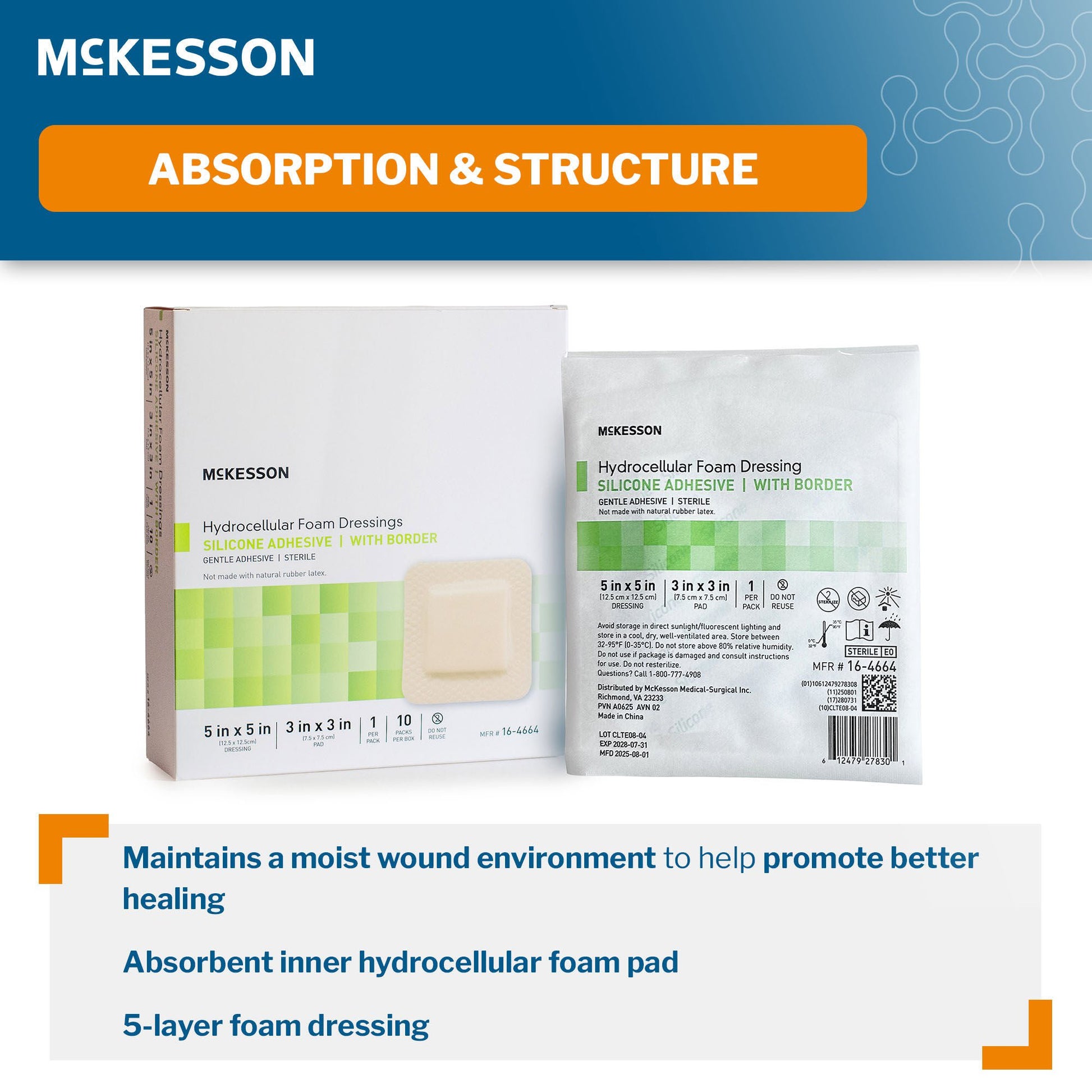 McKesson Five-Layer Hydrocellular Foam Dressing w/ 2 x 2 Inch Border