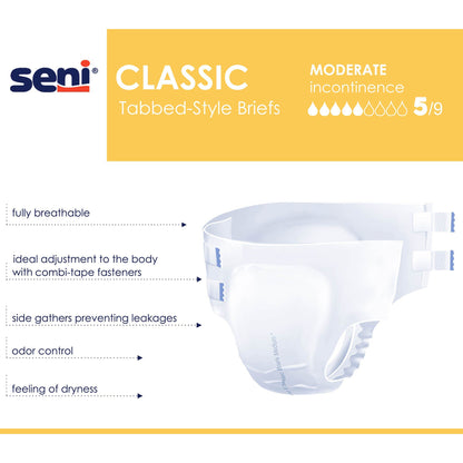 Seni Classic Incontinence Briefs for Men and Women, Moderate Absorbency