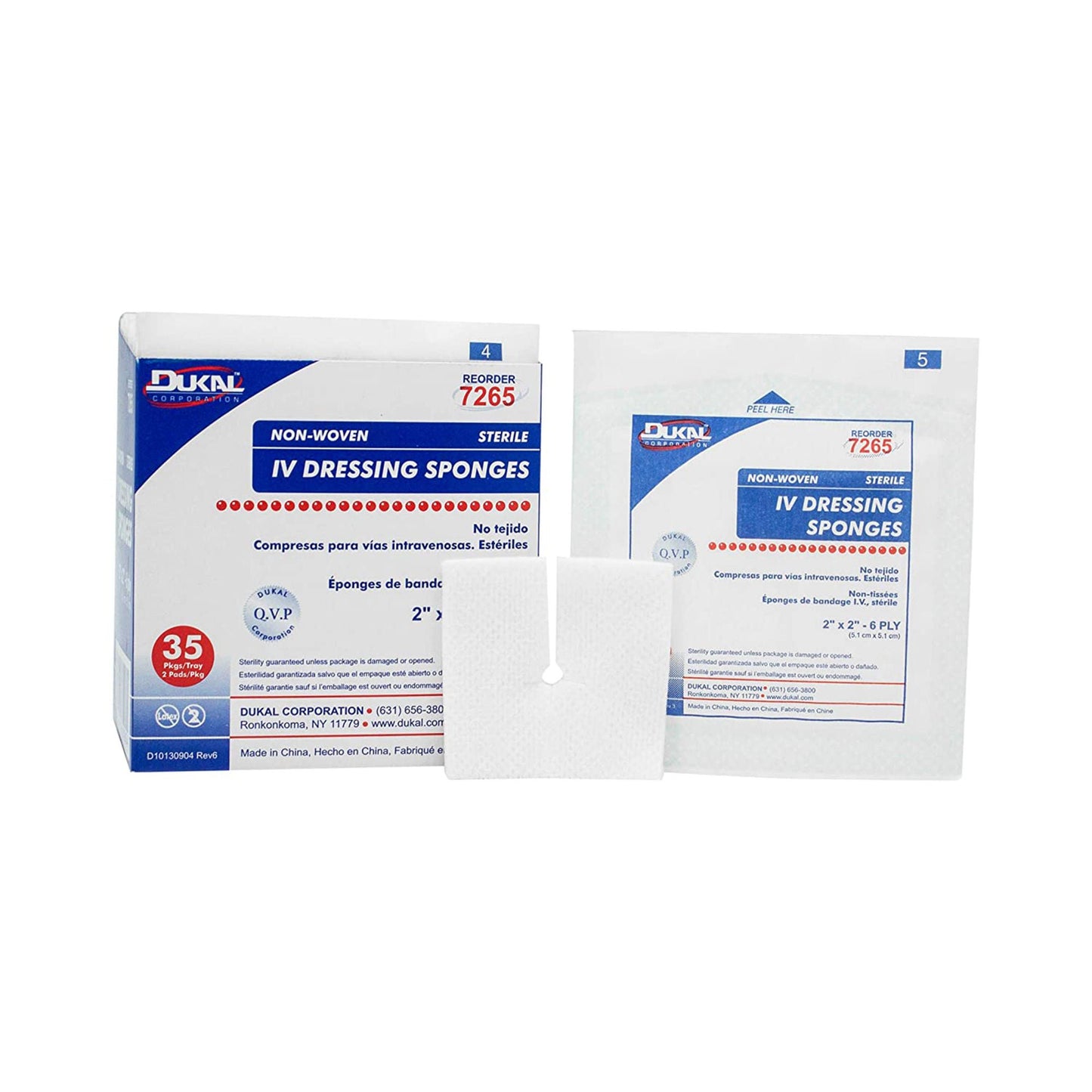 Dukal Sterile I.V. / Drain Split Dressing, 6-Ply