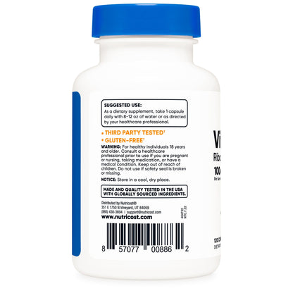 nutricost Vitamin B2 Riboflavin Dietary Supplement Vitamin B2 100 mg Strength Capsule