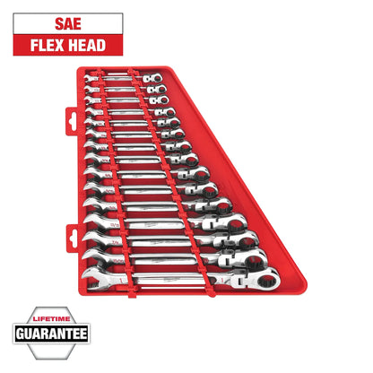 Milwaukee 15pc SAE Flex Head Ratcheting Combination Wrench Set 48-22-9413