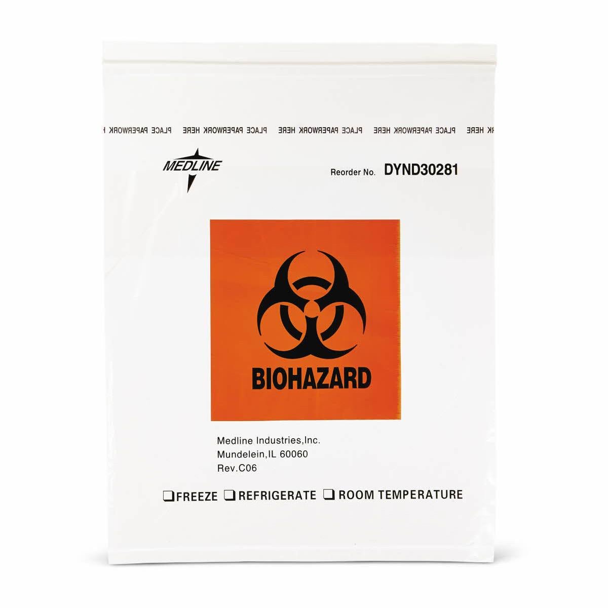 Specimen Transport Bag Zip Closure Biohazard Symbol / Storage Instructions