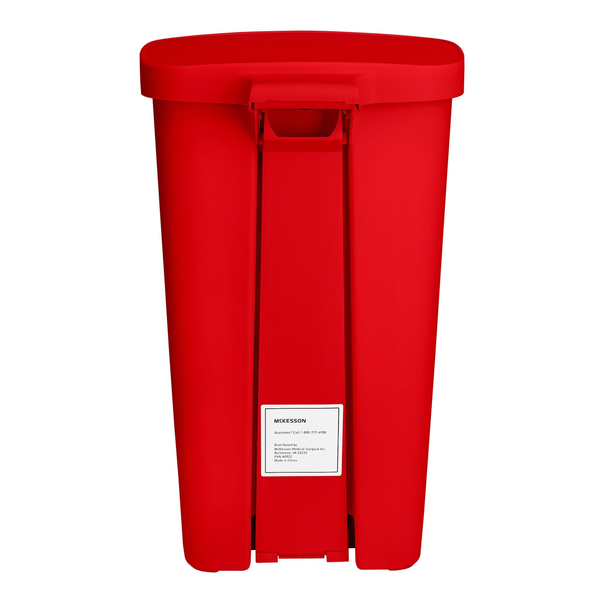 McKesson Waste Can with Step-On Pedal, Plastic, Red, x 26.57 Inch
