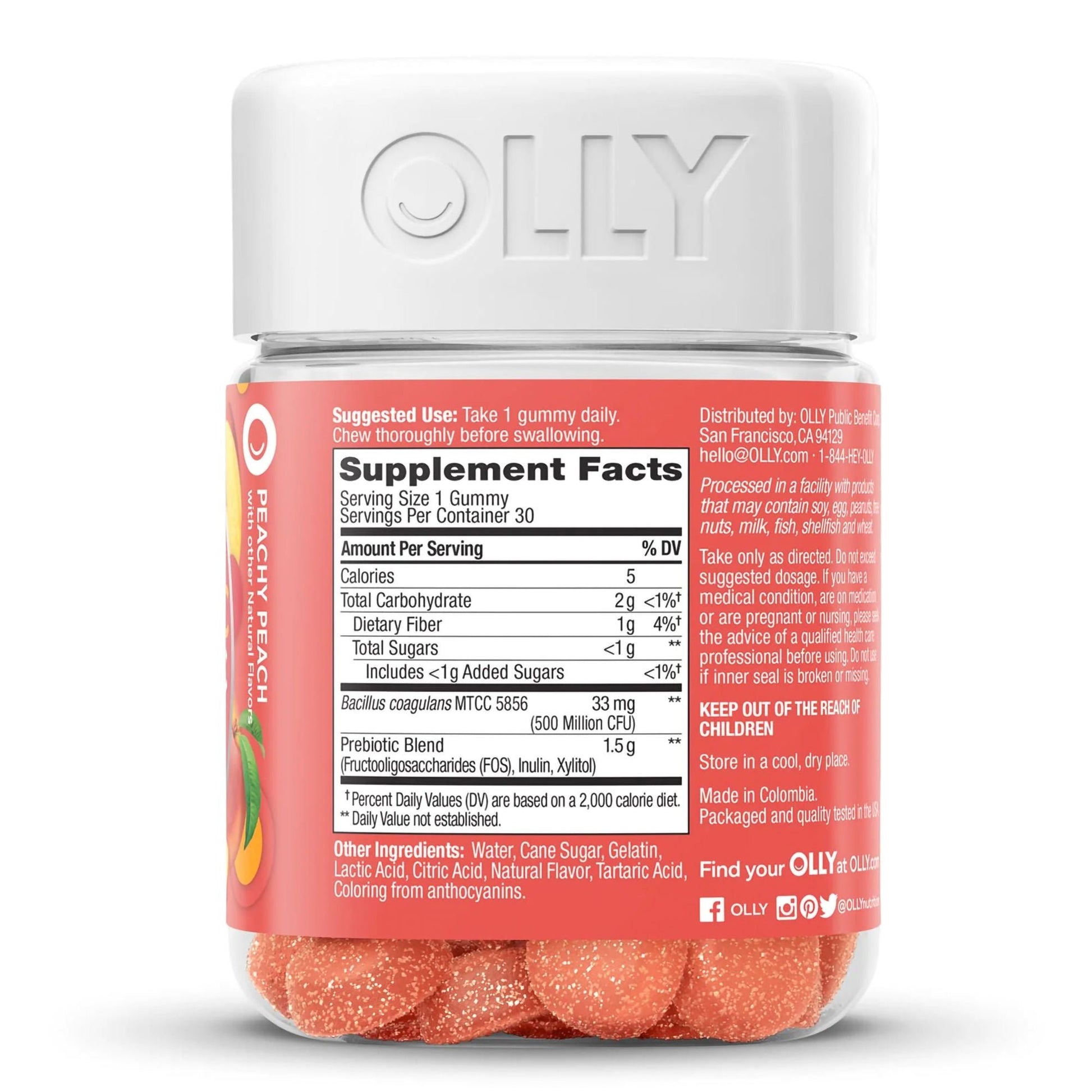 Olly's® Probiotic + Prebiotic for a Balanced Belly, Peach-Flavor Gummies