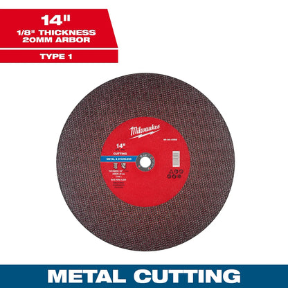 Milwaukee 14" x 1/8" x 20mm Metal Cut Off Wheel -Type 1 49-94-0068