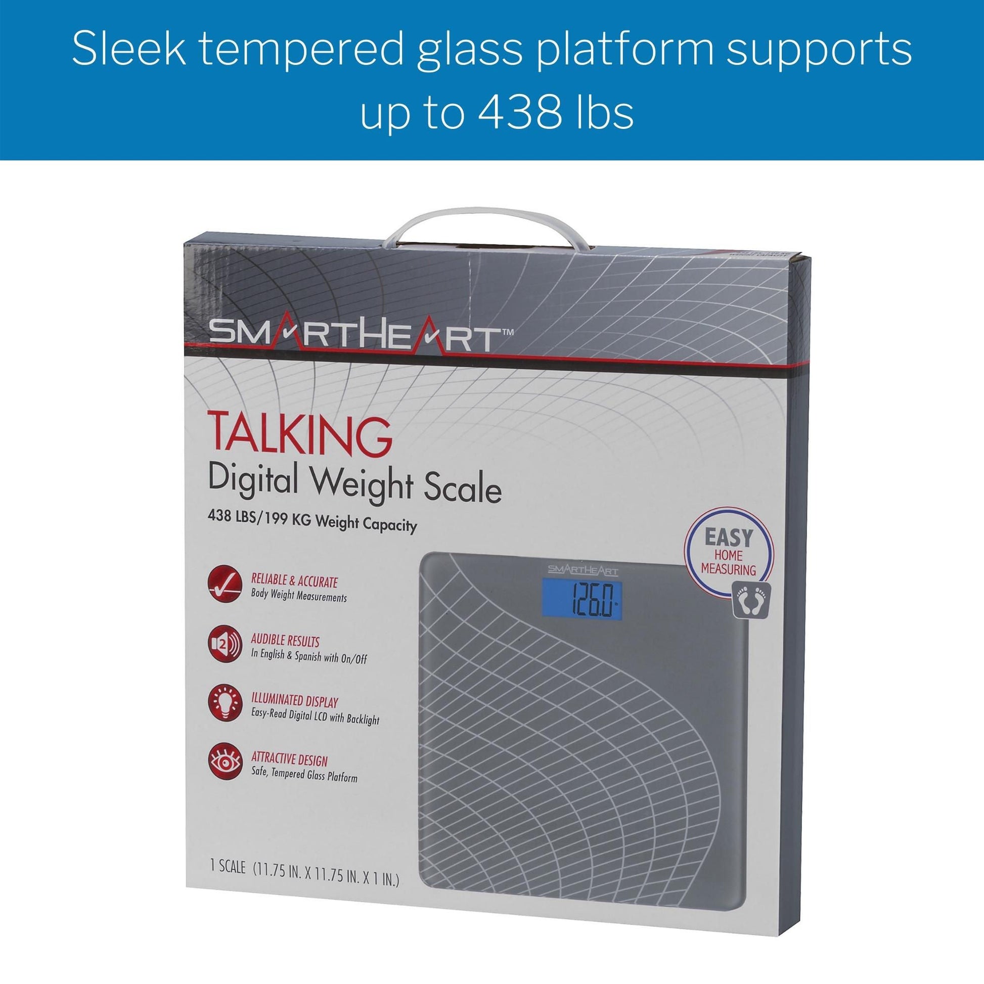 SmartHeart Talking Scale, Digital Bathroom Scale, 438 lbs Capacity