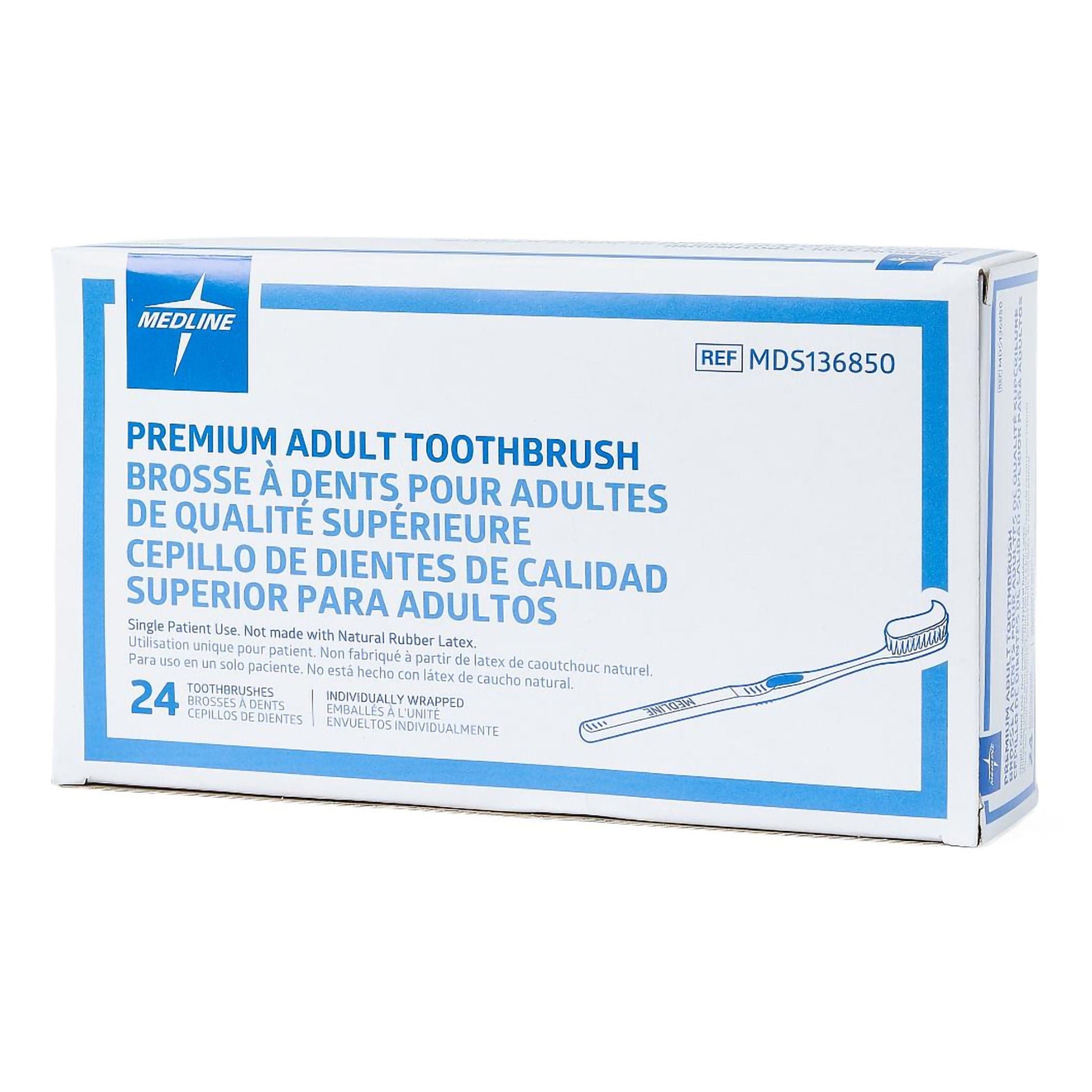 Medline Toothbrush Blue / White Adult Soft