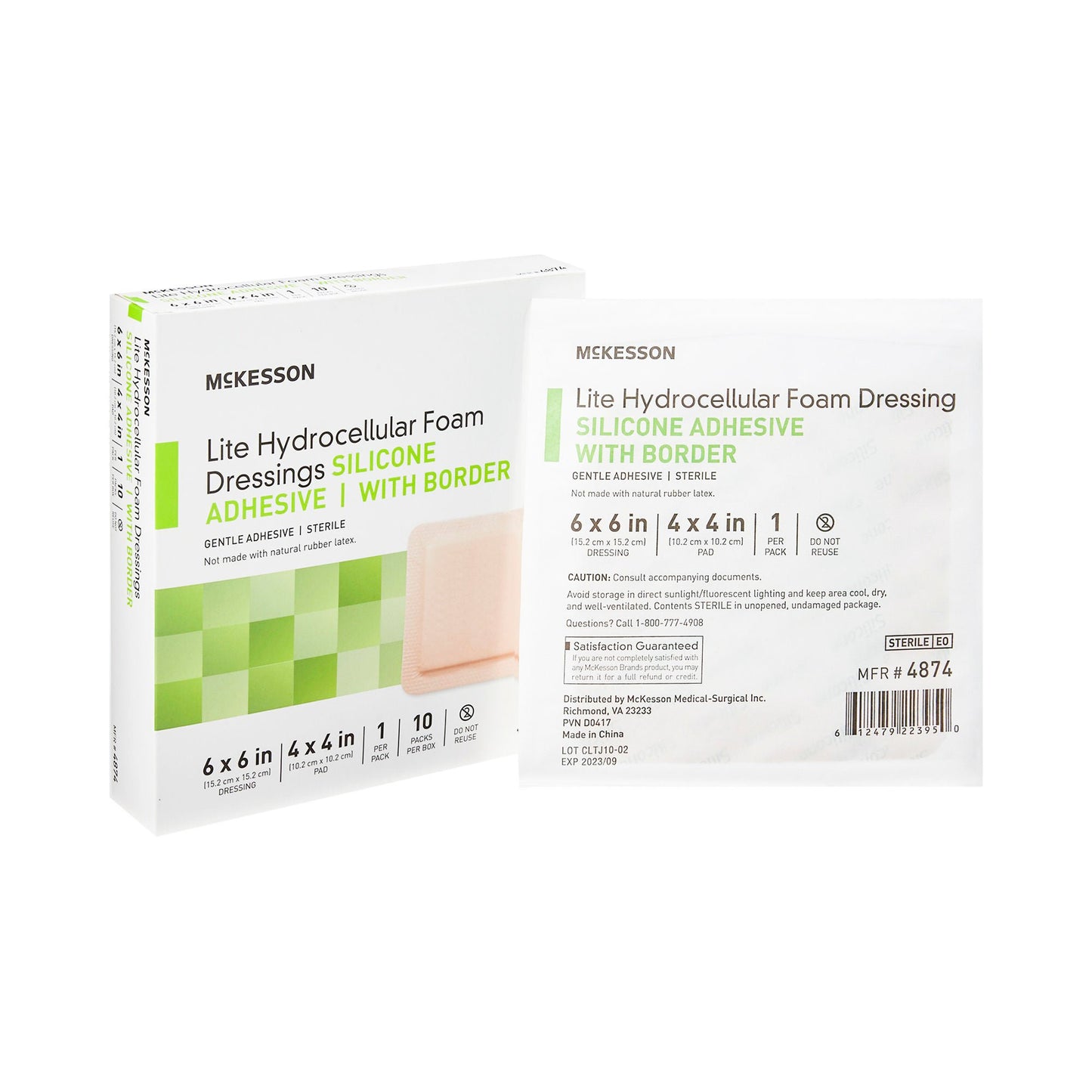 McKesson Lite Hydrocellular Foam Dressings w/ Border & Silicone Adhesive, 6 x 6"