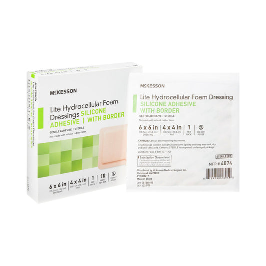 McKesson Lite Hydrocellular Foam Dressings w/ Border & Silicone Adhesive, 6 x 6"