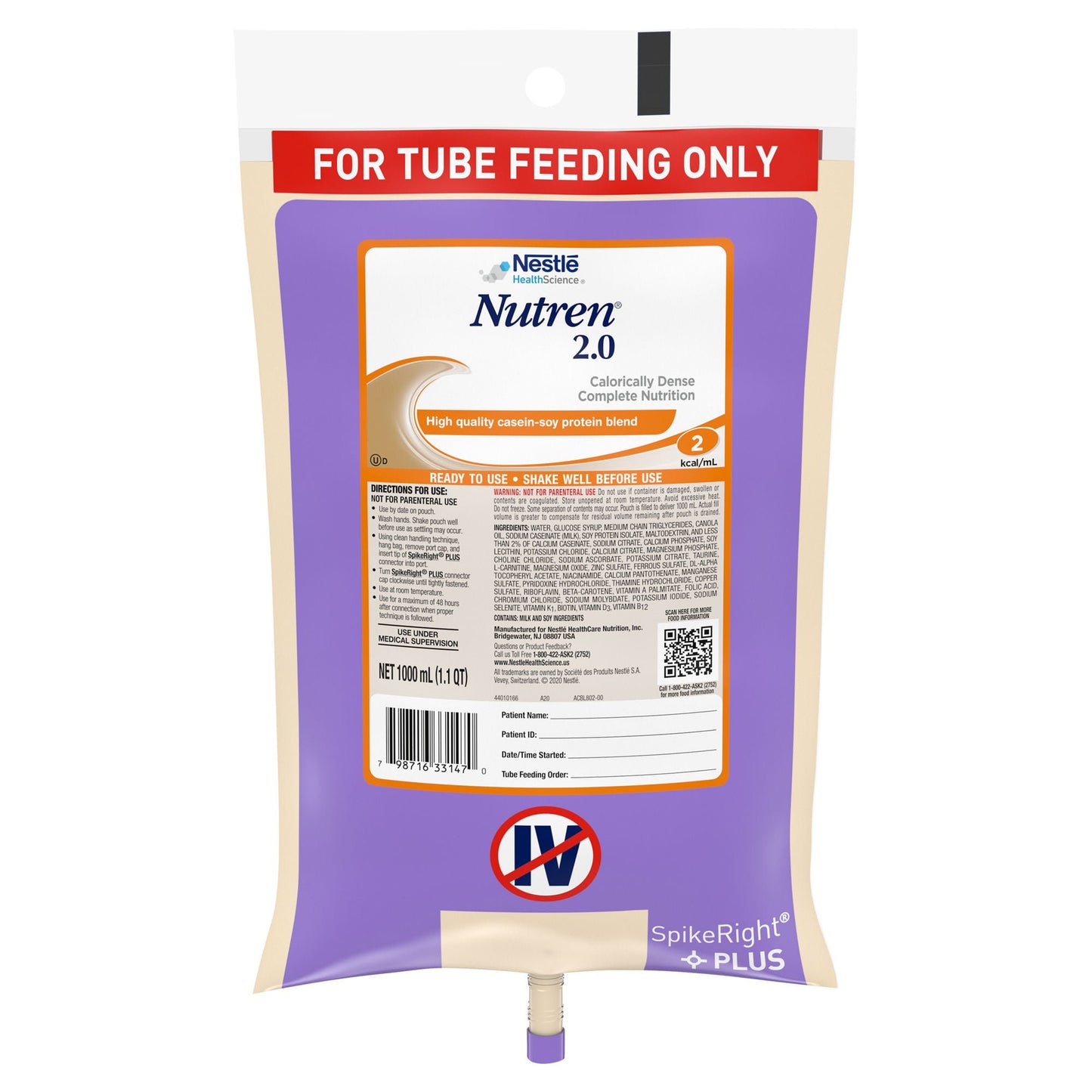 Nutren® 2.0 Tube Feeding Formula, Ready to Hang Prefilled Container