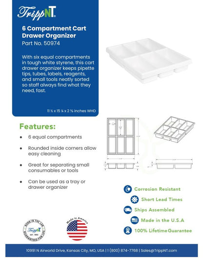 TrippNT 50974 — comparison view showing 50974 6-bay vs 50917 4-bay organizers in same Core Cart drawer
