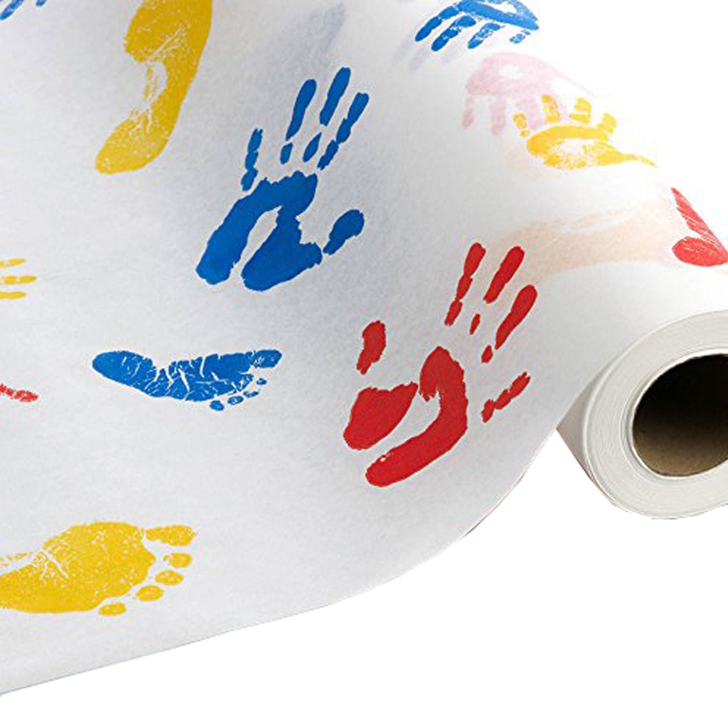 Tiny Tracks™ Crepe Table Paper, White with Multicolor Print