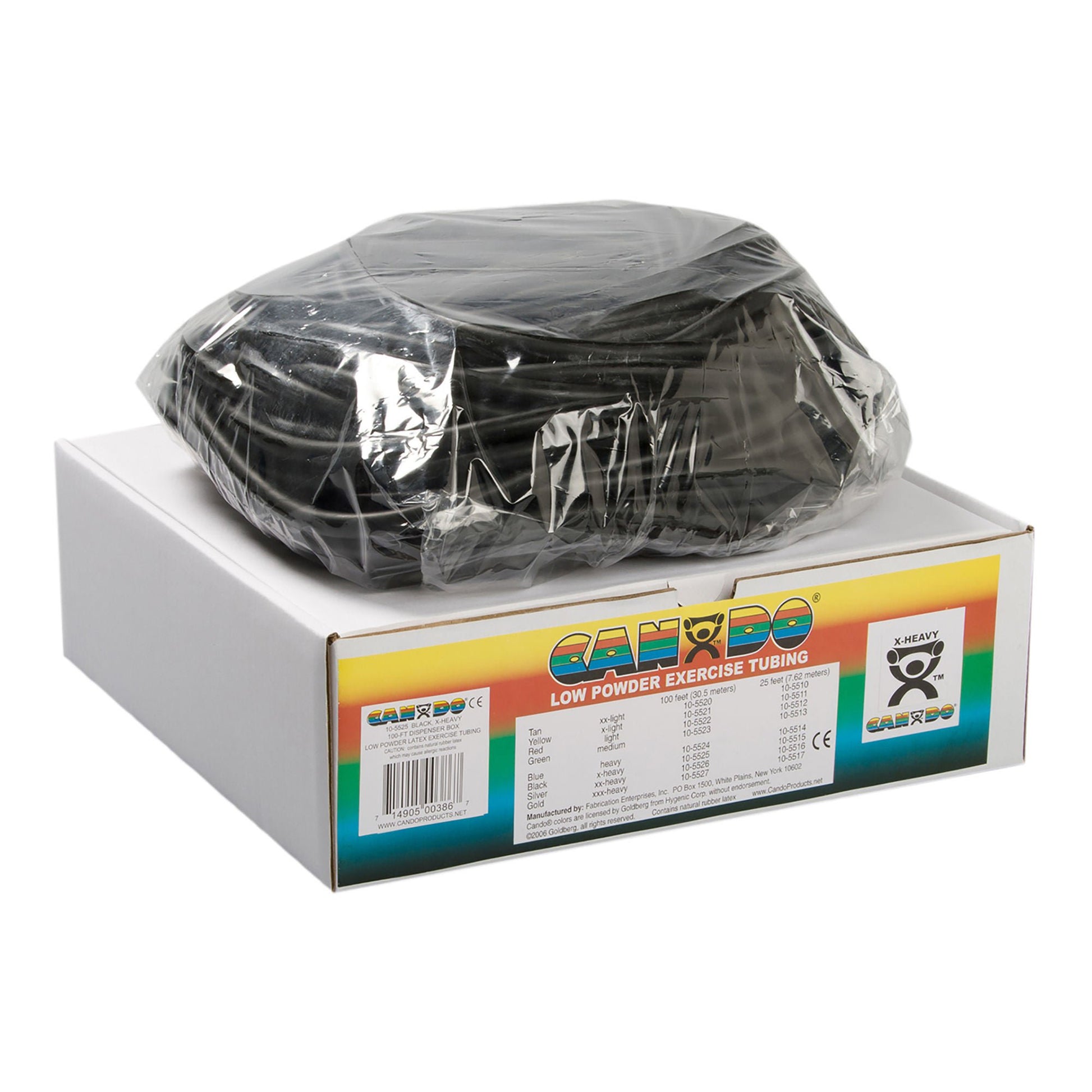 CanDo® Low Powder Exercise Resistance Tubing, Black, 100', X-Heavy Resistance