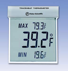 Traceable Big-Digit See-Thru Digital Thermometer Celsius -25° to +70°C Internal Sensor Window / Wall Mount Battery Operated