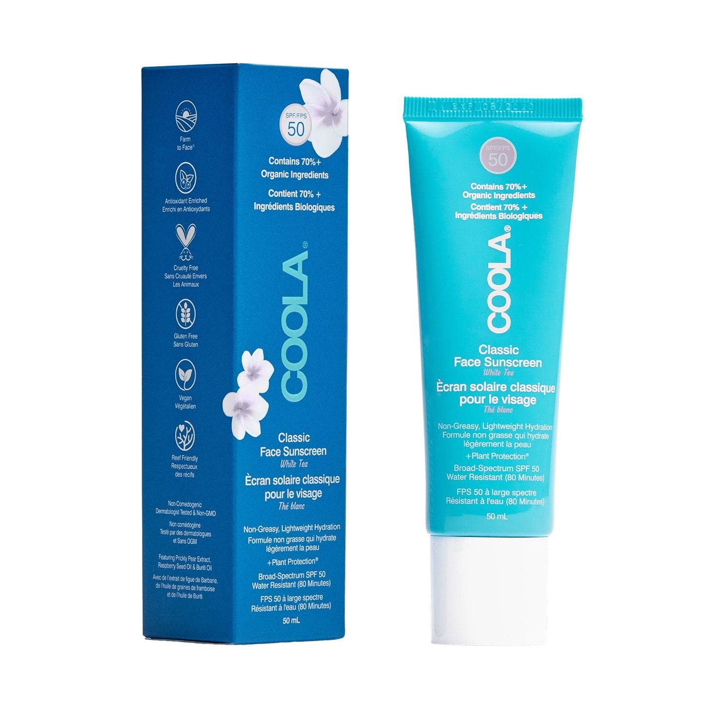 Coola® Face Sunscreen White Tea Scent, SPF 50, Tube