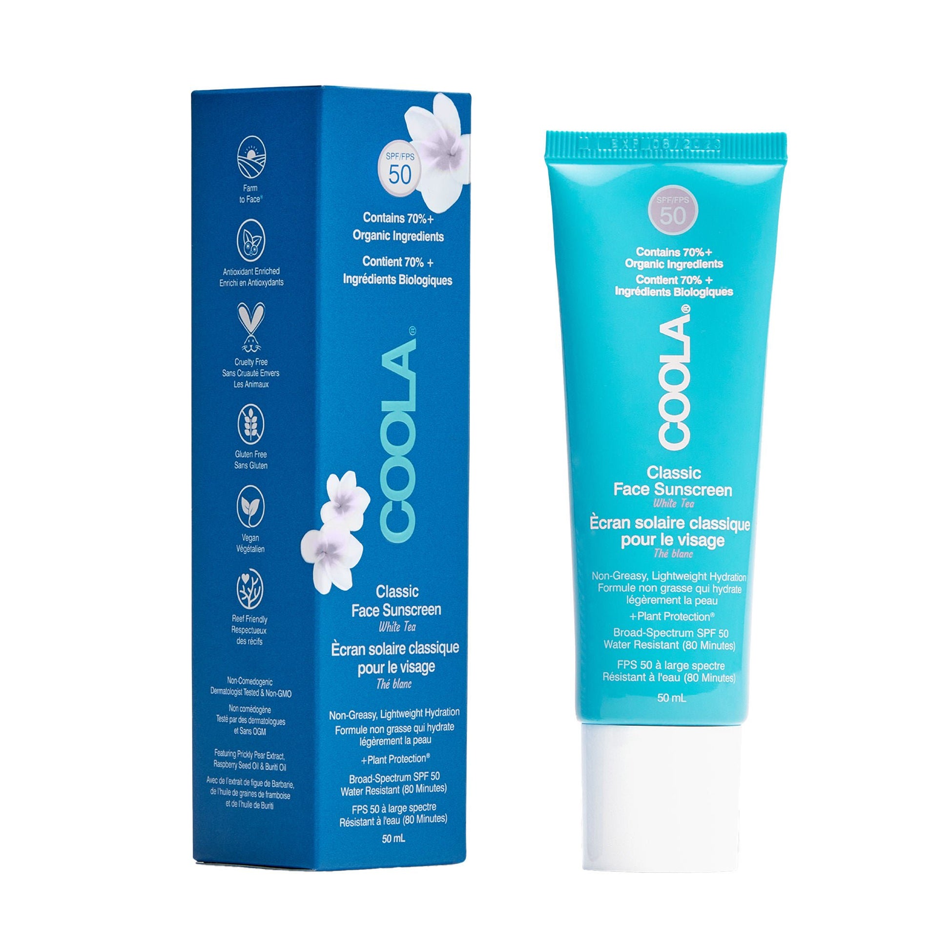 Coola® Face Sunscreen White Tea Scent, SPF 50, Tube